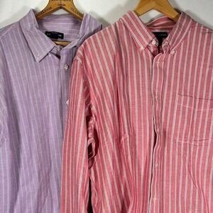 Land End Men's XL 17-17 1/2 Striped Dress Shirts 100%‎ Cotton Lot of 2